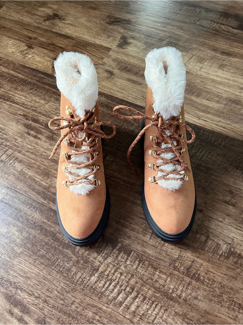 Women’s Tan Faux-Fur Lined Lace-Up Boots
